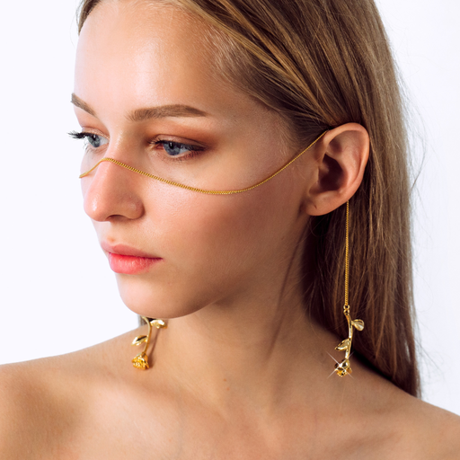 Aphrodite Catena - Face Chain - Gold with Rose Stems