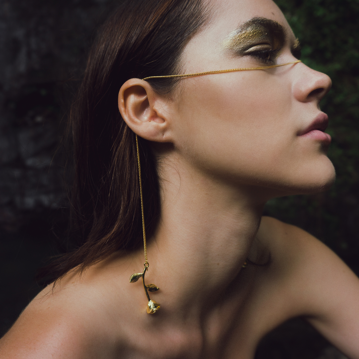 Aphrodite Catena | Face Chain | Face Jewelry | Gold with Rose Stems | Secret Garden Collection