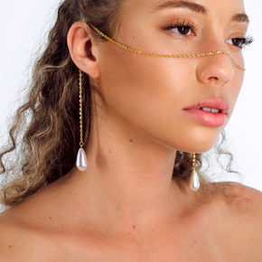 Astraea Catena | Face Chain | Face Jewelry | 24K Gold Plated with Pearl Drops | Lemuria Collection
