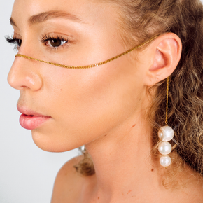 Athena Catena | Face Chain | Face Jewelry | 24K Gold Plated with Three Geometric Pearls | Lemuria Collection