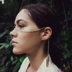 Gaia No.1 Catena | Face Chain | Face Jewelry | Sterling Silver with Tangerine Quartz Crystal Talisman  | Crystal Alchemy Collection