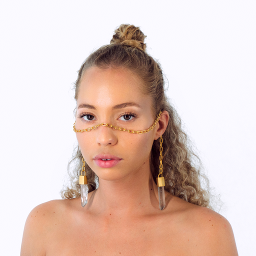 Gaia No.2 Catena | Face Chain | Face Jewelry | Matte 24K Gold Plated Sterling Silver with Lemurian Quartz Crystal Talisman | Crystal Alchemy Collection