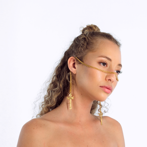 Giovanni Catena | Face Chain | Face Jewelry | 24k Gold with Large Cross | Heavenly Bodies Collection 