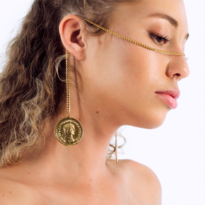 Hermes Catena | Face Chain | Face Jewelry | 24k Gold Plated with Greek Coin | Medallion Collection