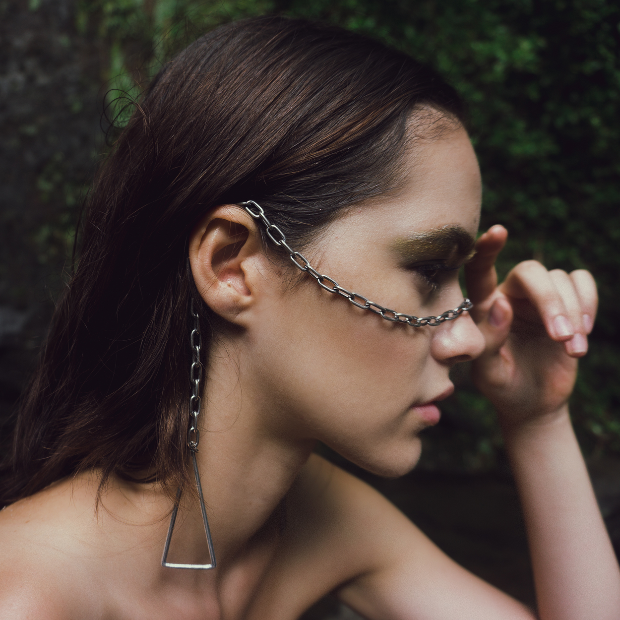 Nakano Catena | Face Chain | Face Jewelry | Antique Silver with Geometric Triangles | Sacred Geometry Collection