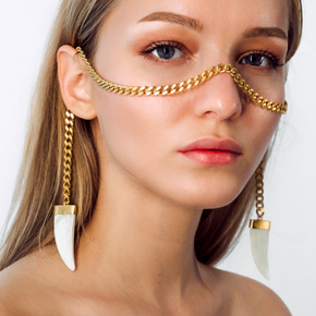 Nakia Catena | Face Chain | Face Jewelry | 24K Gold Plated with Ivory Bone Tusk | Tribal Collection