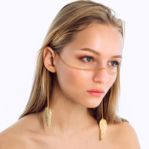 Roxelana Catena | Face Chain | Face Jewelry | 24k Gold Plated with Angel Wings | Heavenly Bodies Collection
