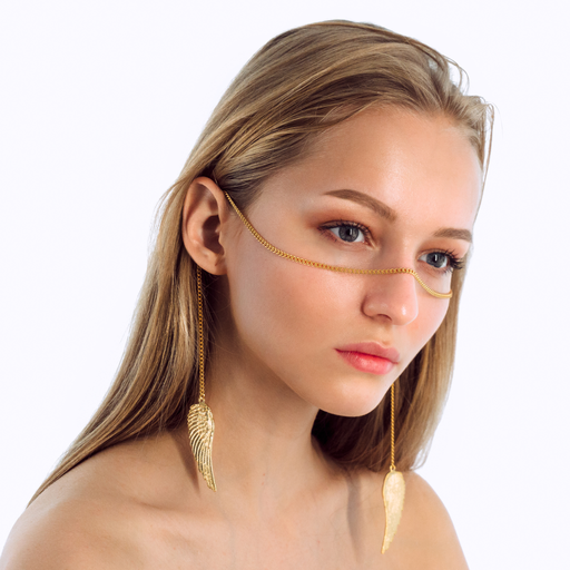 Roxelana Catena | Face Chain | Face Jewelry | 24k Gold Plated with Angel Wings | Heavenly Bodies Collection
