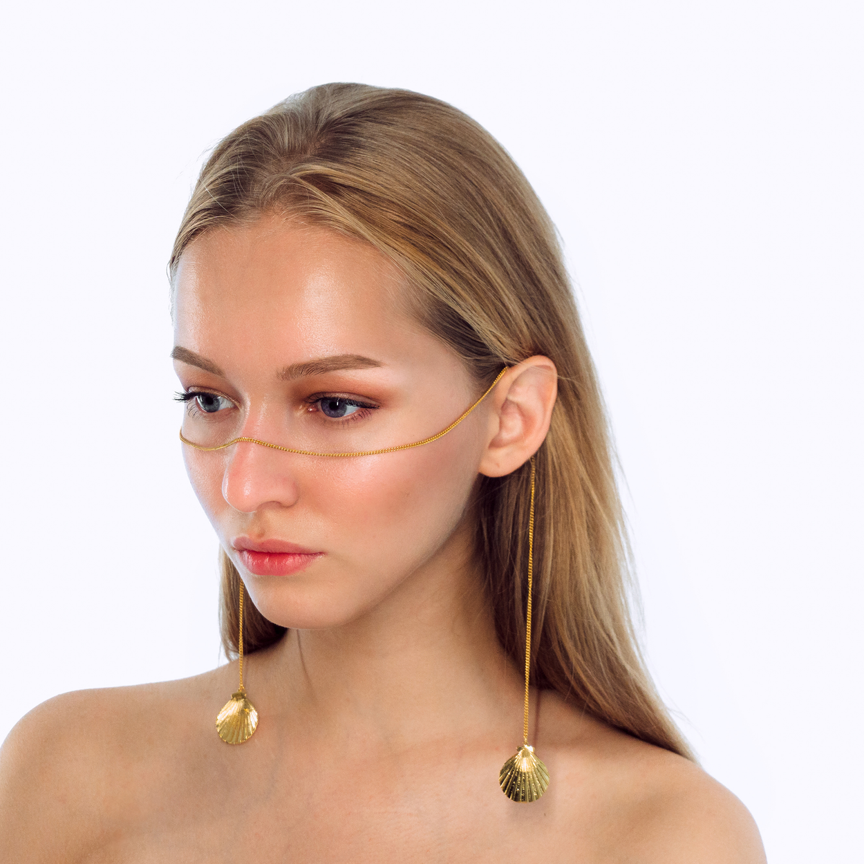 Salacia Catena | Face Chain | Face Jewelry | 24k Gold Plated with Sea Shells | Lemuria Collection