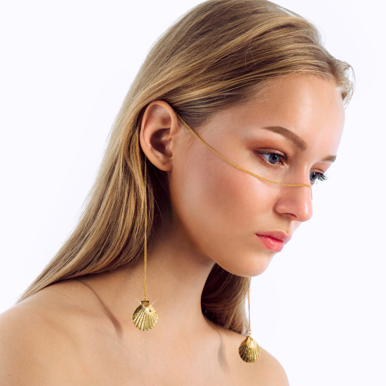 Salacia Catena | Face Chain | Face Jewelry | 24k Gold Plated with Sea Shells | Lemuria Collection