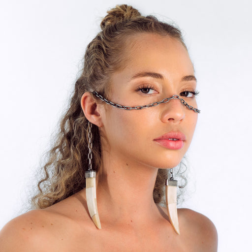 Wakanda Catena | Face Chain | Face Jewelry | Antique Silver Large Cable Link Chain with Ivory Bone Tusk | Tribal Collection